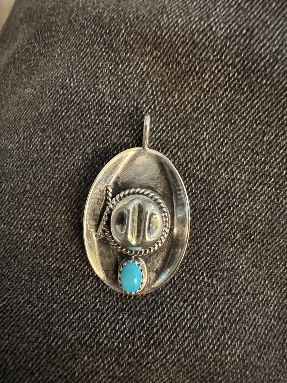 Sterling Silver vintage native made kingman Turquoise Cowboy Hat Pendant